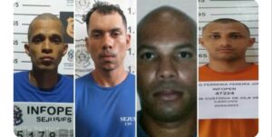 Da esquerda para a direita: Izaque Ferreira Gonçalves (preso), Gilcleydson de Oliveira Pereira (foragido), Luiz Carlos Reis Santos (foragido) e Mauricio Ferreira Pereira Junior (foragido). Crime aconteceu em Vila Velha, no Espírito Santo — Foto: Divulgação/ Polícia Civil