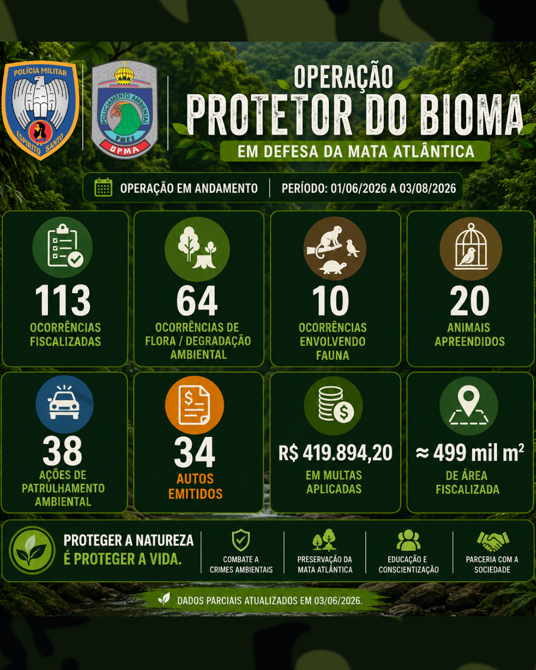 Operação “Protetor do Bioma” registra mais de 100 fiscalizações ambientais em resultado parcial no ES